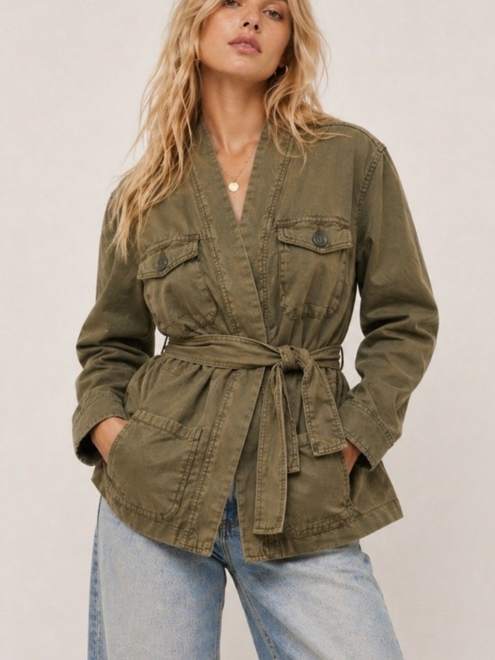 Free People In Our Nature Utility Jacket - Army Olive Green | Size Small